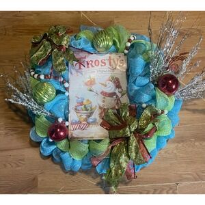 Frosty's Whipped Snow Christmas Wreath‎ Blue Green Ornament Decor